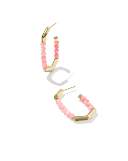 Sylvia Hoop Earrings Gold Pink Chalcedony - Southern Belle Boutique