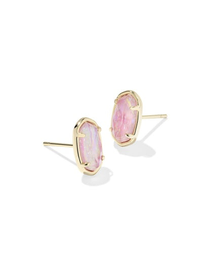 Grayson Stone Stud Earrings Gold Pink Iridescent Mother Of Pearl - Southern Belle Boutique