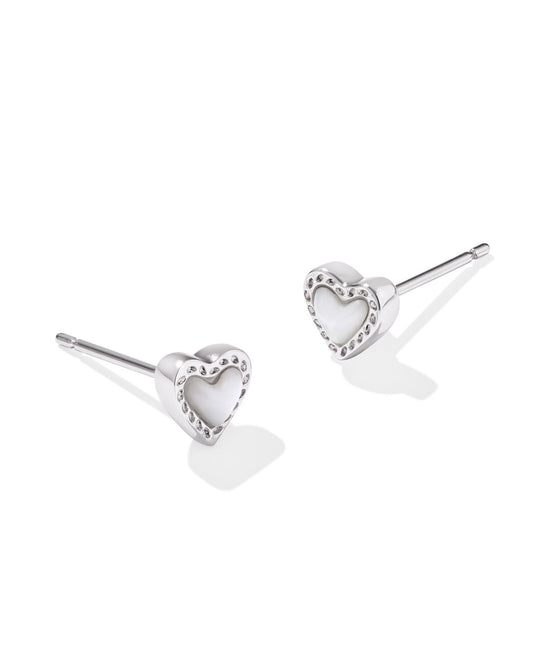 Mini Ari Heart Stud Earrings - Silver Ivory Mother Of Pearl