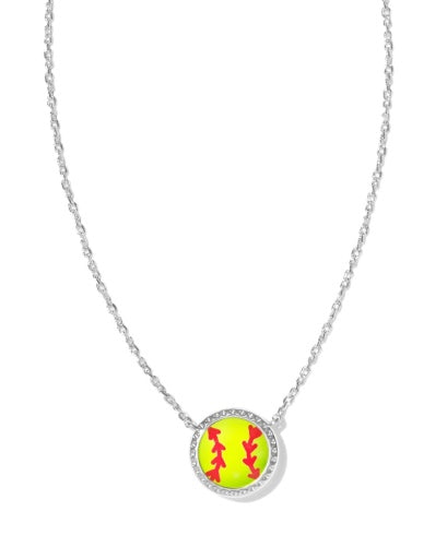Softball Short Pendant Necklace Silver Chartreuse Magnesite - Southern Belle Boutique