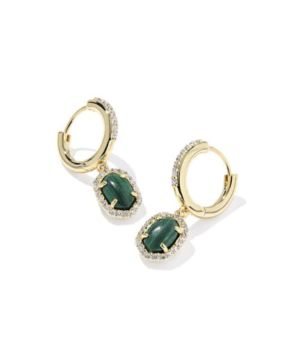 Daphne Crystal Frame Huggie Earrings Gold Green Malachite - Southern Belle Boutique