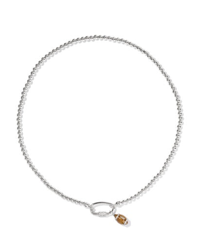Football Metal Strand Necklace - Silver White Cz