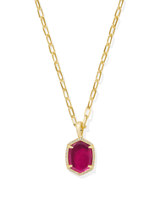 Daphne Pave Frame Short Pendant Necklace - Gold Berry Mica