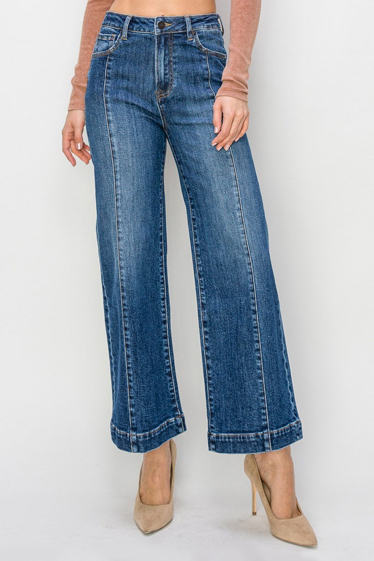 Dark High Rise Wide Ankle Jean