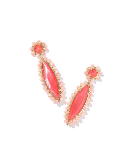 Genevieve Beaded Statement Earrings Gold Coral Pink Mother Of Pearl - Southern Belle Boutique