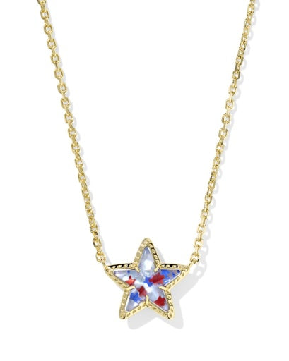 Cassidy Short Pendant Necklace - Gold Red White Blue Star Illusion