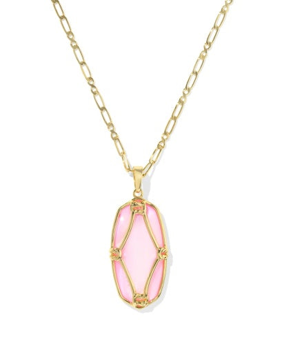Elle Lattice Frame Large Long Pendant Necklace Gold Blush Ivory Mother Of Pearl - Southern Belle Boutique