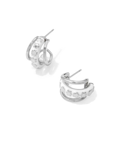 Jane Huggie Earrings - Silver White Enamel - Southern Belle Boutique