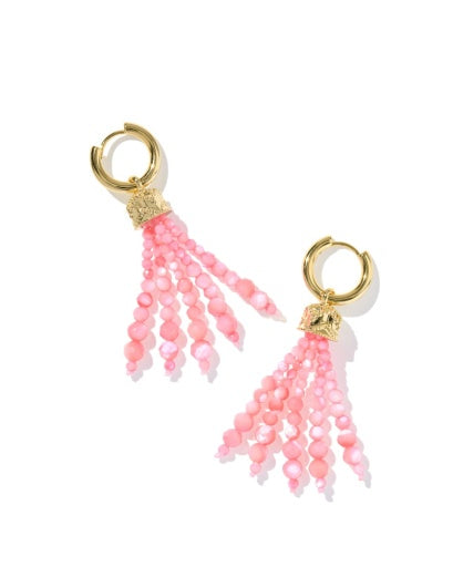 Sylvia Huggie Earrings Gold Pink Chalcedony