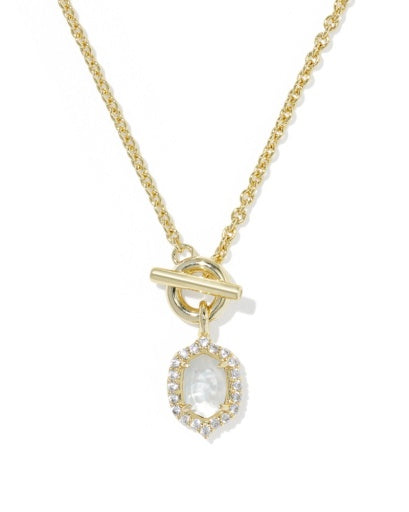 Daphne Crystal Frame Toggle Necklace - Gold Ivory Mother Of Pearl