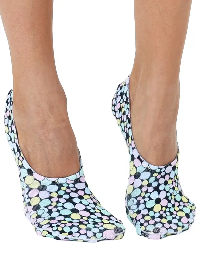 No-Show Liner Socks - Multi-Colored Daisies - Black