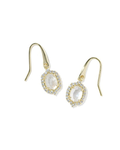 Daphne Crystal Frame Drop Earrings - Gold Ivory Mother Of Pearl
