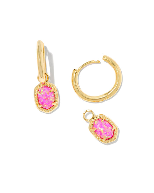 Daphne Framed Huggie Earrings - Gold Magenta Kyocera Opal - Southern Belle Boutique