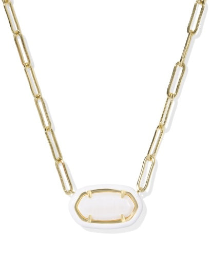Elisa Enamel Frame Paperclip Necklace - Gold White Mother Of Pearl