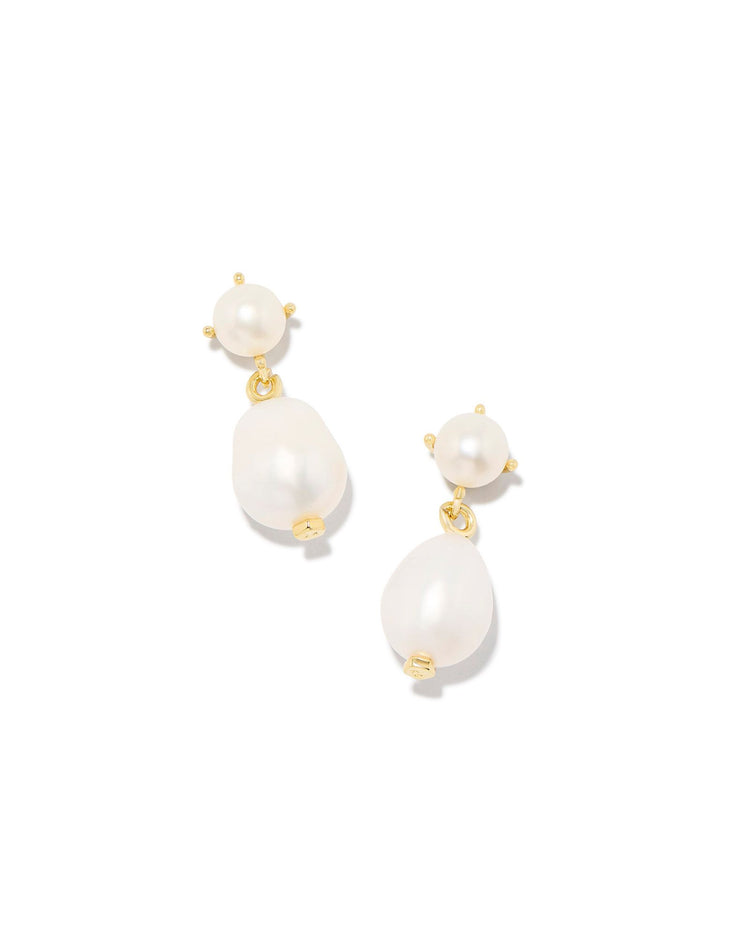 Eve Drop Earrings Gold White Pearl