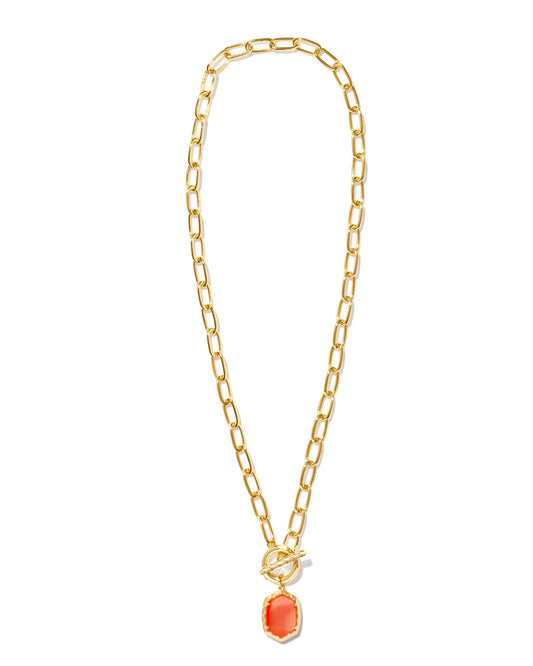 Daphne Link And Chain Necklace Gold Coral Pink Mother Of Pearl - Southern Belle Boutique