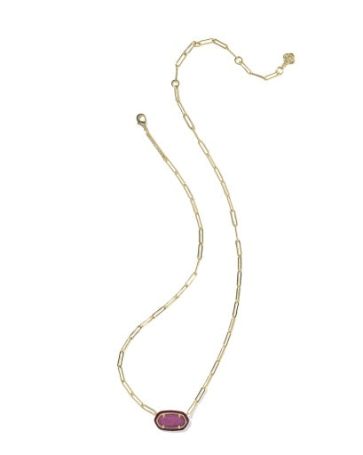 Elisa Enamel Frame Paperclip Necklace - Gold Maroon Magnesite