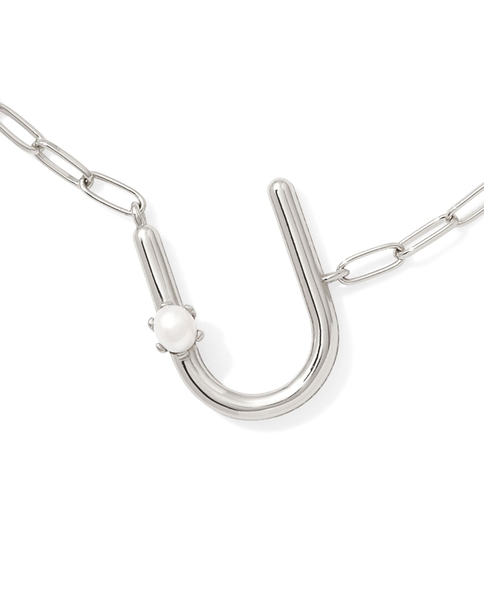 Pearl Initial U Short Pendant Necklace - Silver - Southern Belle Boutique
