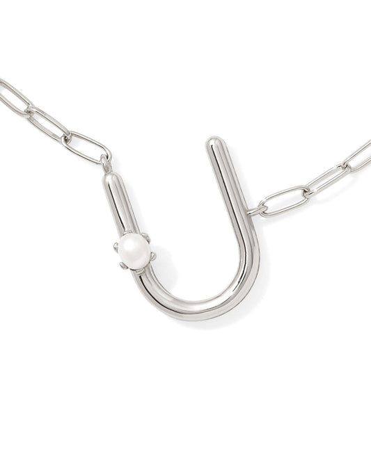 Pearl Initial U Short Pendant Necklace - Silver - Southern Belle Boutique