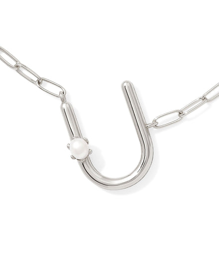Pearl Initial U Short Pendant Necklace - Silver - Southern Belle Boutique