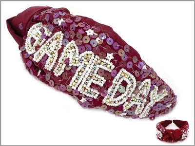 Maroon Sequin Headband with White Rhinestone Game Day - Southern Belle Boutique