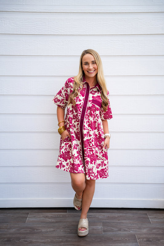 Burgundy Cream Floral Dress