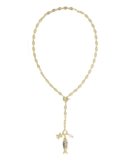 Parker Fish Long Charm Necklace Gold Abalone Shell - Southern Belle Boutique