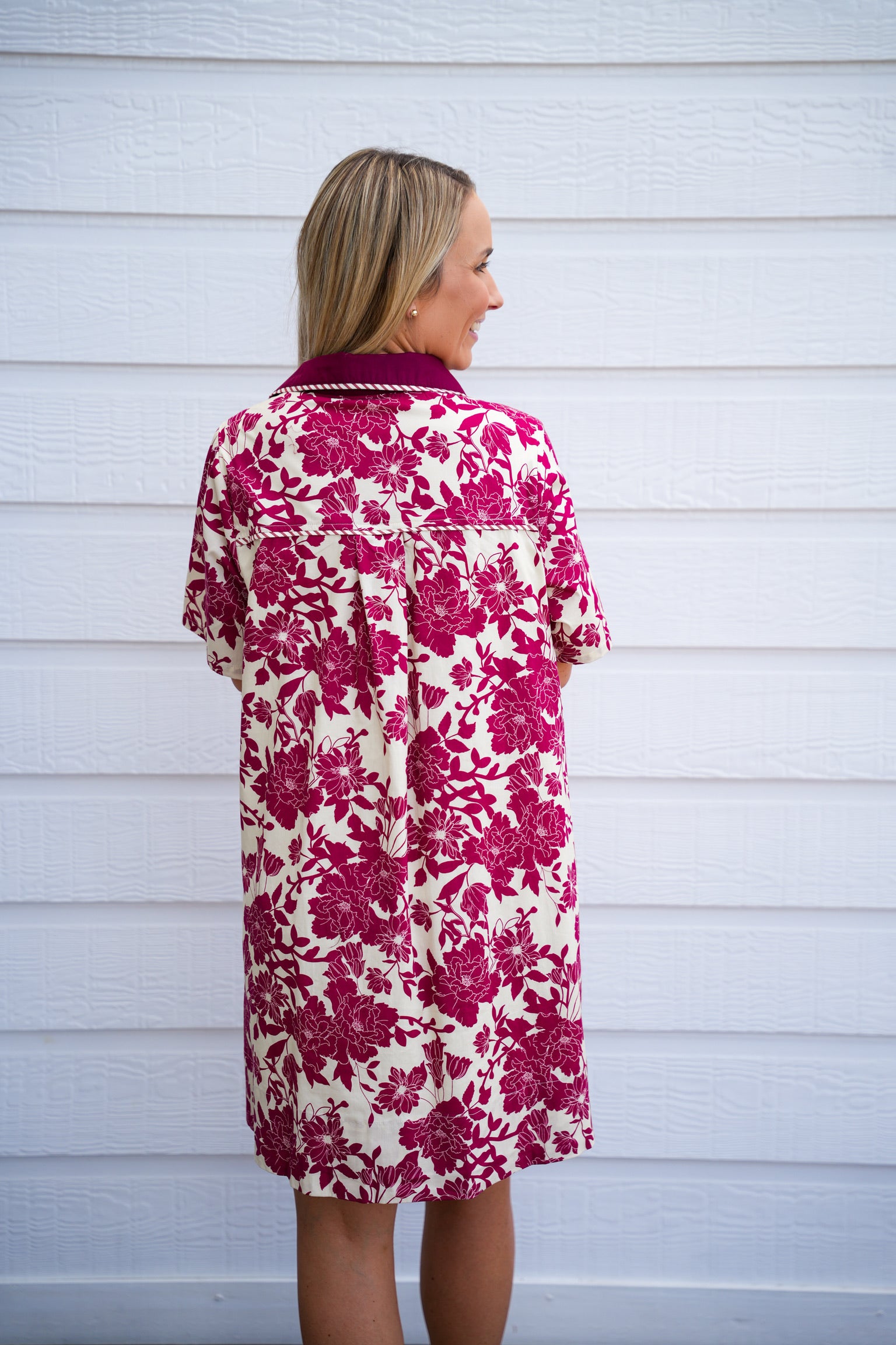 burgundy and cream dress Reiss Lora Printed Mini Dress