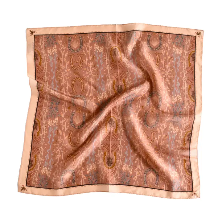 Western Harvest in Dusty Rose Silk Cowgirl Wild Rag Scarf - Southern Belle Boutique