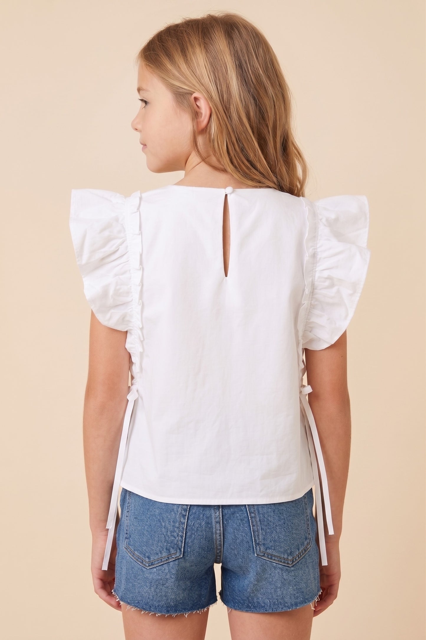 Blue Helmet And Bow Patched Ruffled Tank