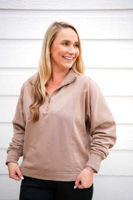 Plush Half-Zip Fleece Pullover - Toast - Southern Belle Boutique