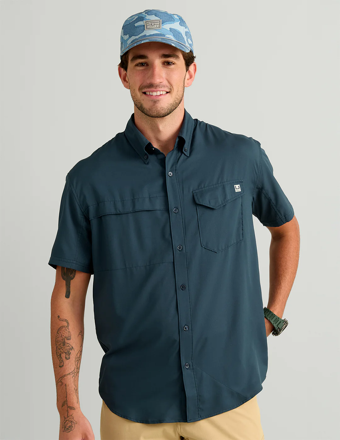 Tide Point Short Sleeve Button-Down - Sea Storm - Southern Belle Boutique
