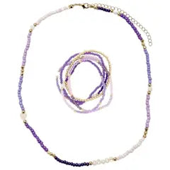 Kids Pearl Heart Lavender, Purple Beaded Necklace & Bracelet