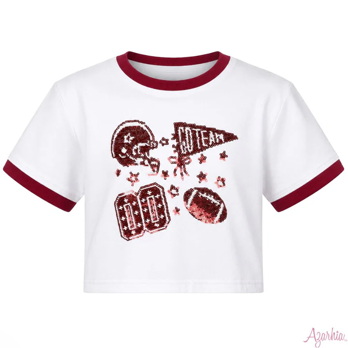 Sequin Football Elements Boxy Tee - Maroon - Southern Belle Boutique