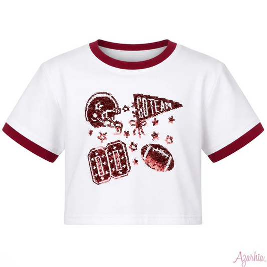 Sequin Football Elements Boxy Tee - Maroon - Southern Belle Boutique