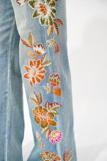 Flower Embroidery High Waist Flare Jean - Southern Belle Boutique