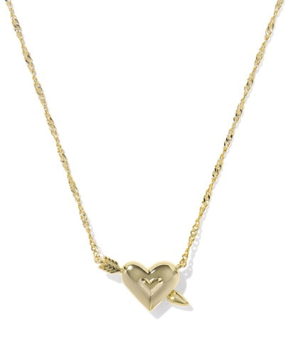 Ari Heart Arrow Short Pendant Necklace - Gold Pink Opalescent Resin