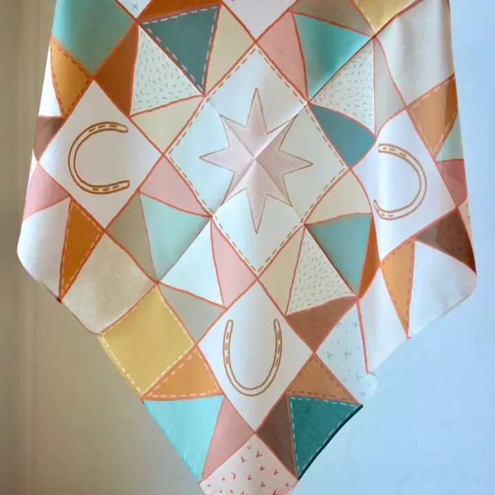 Horseshoe Vintage Ranching Patchwork Quilt Western Silk Wild Rag Scarf - Southern Belle Boutique