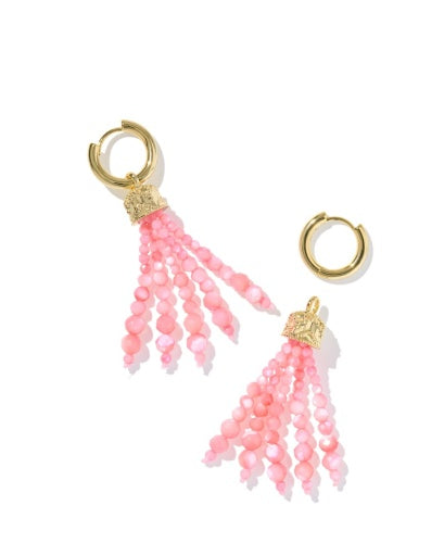 Sylvia Huggie Earrings Gold Pink Chalcedony
