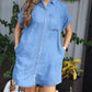 Denim Button Down Shirt Dress - Med Wash