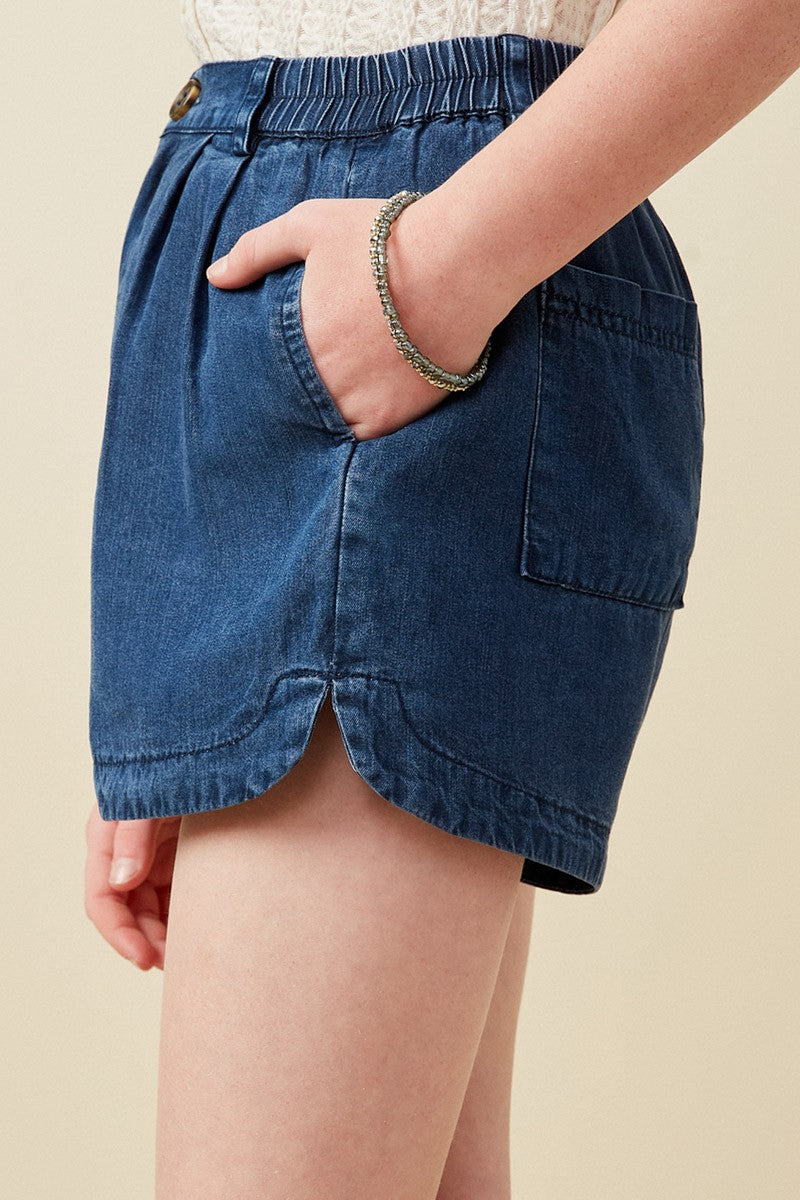 Girls Denim Tencel Dolphin Shorts