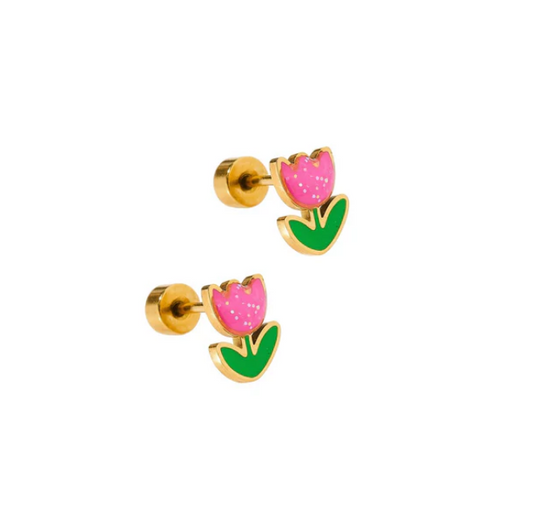 Screwback Stud Earrings - Tulip Pink - Southern Belle Boutique