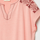 Coral Embroidered V-Neck Tee - Southern Belle Boutique