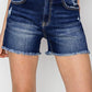 High Rise Fray Hem Shorts - Dark Wash - Southern Belle Boutique