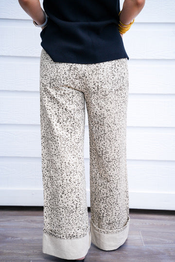 Leopard Straight Leg Cuffed Jeans
