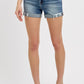 High Rise Ripped Hem Shorts - Medium Wash