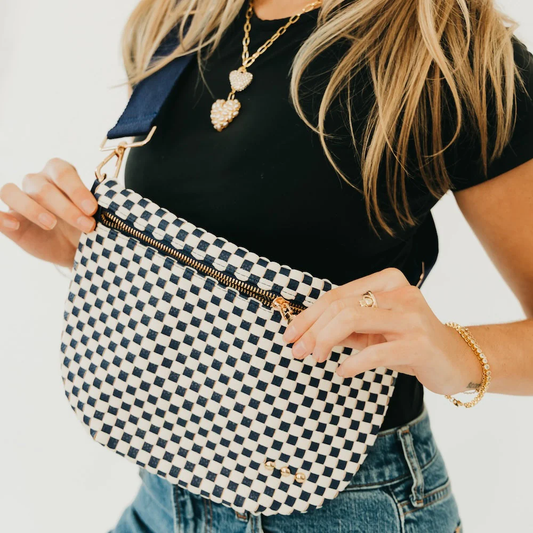 Westlyn Woven Bum Bag- Checkered Navy
