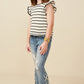 Black Striped Ruffle Sleeve Top