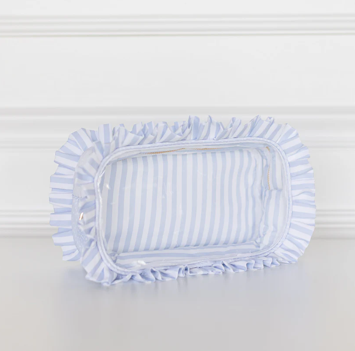 Blue Fawn Ruffled Nylon Large Clear Pouch