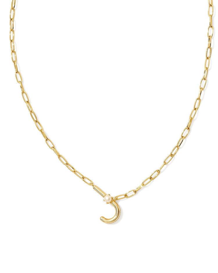 Pearl Letter J Short Pendant Necklace - Gold